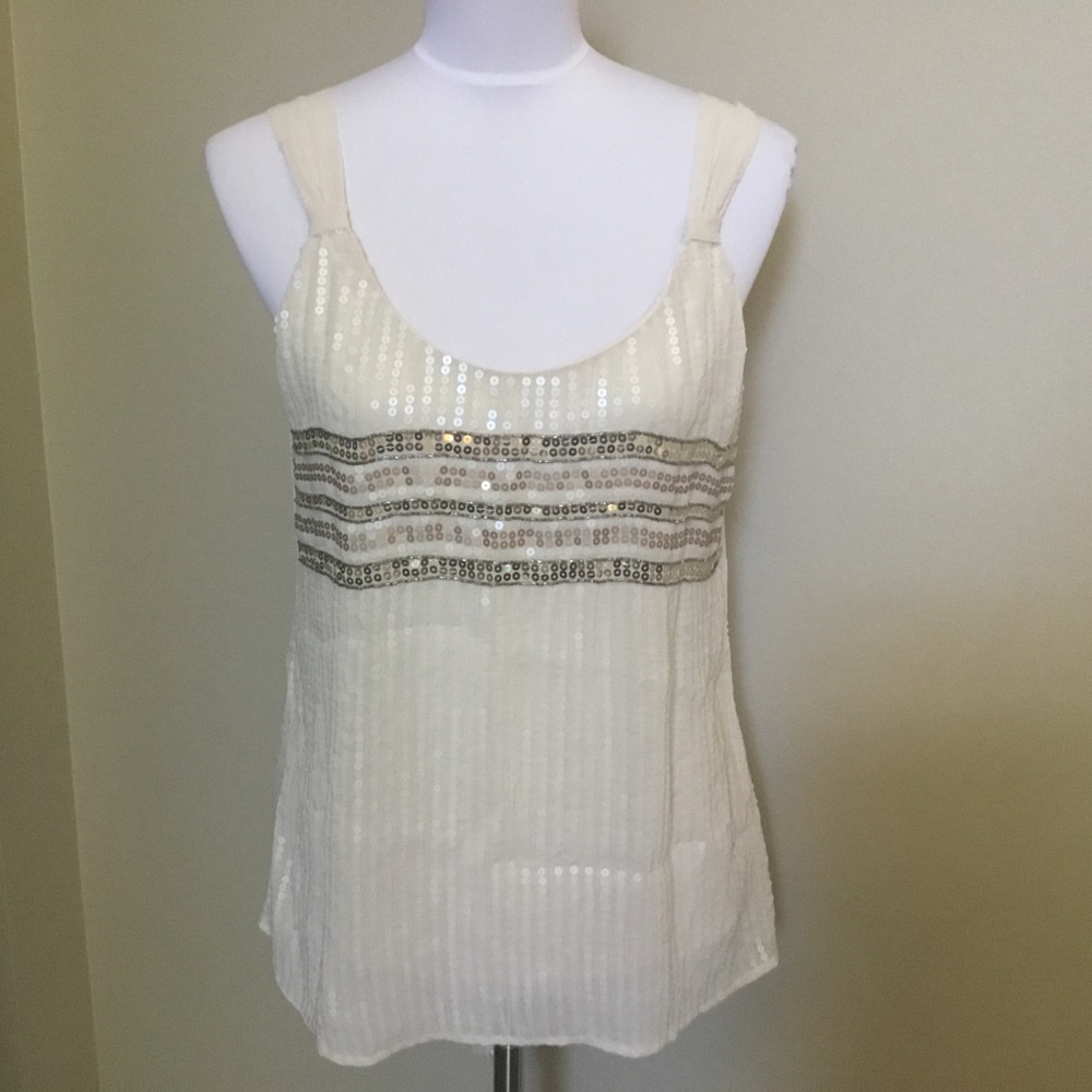 NWT $94 WHBM shell stripe sequin tank top M
